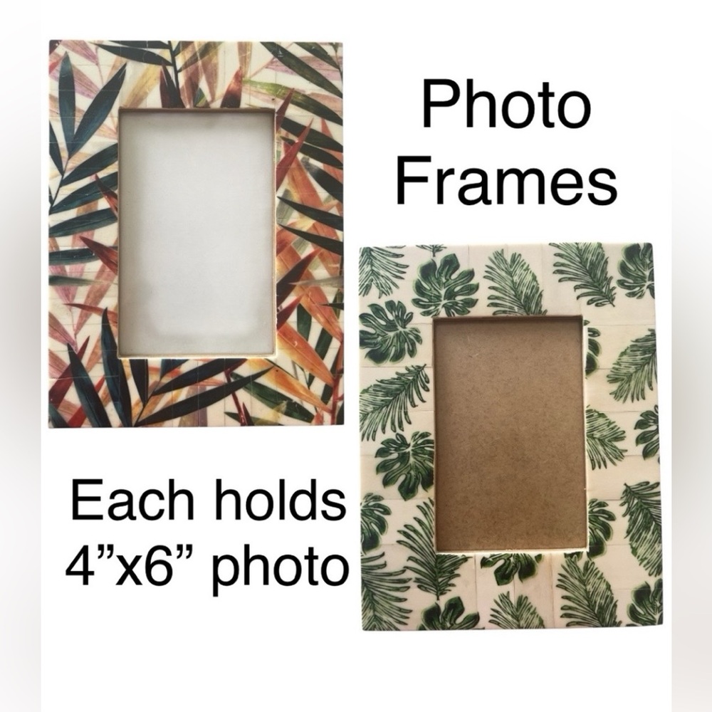 World Market Tropical and Monstera Leaf Pattern 4”x6” Photo Frame Set